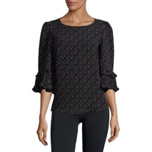 Max Studio Dotted Ruffle-Sleeve Top, SZ M